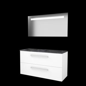 Basic-Line Economic 46 badkamermeubelset - 120x46cm - met grepen - 2 lades - hardsteen wastafel - 2 kraangaten - Spiegel - geintegreerde LED verlichting - MDF lak Ice White 1813291