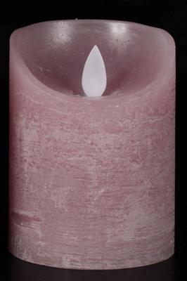 Batterijverlichting kaars wax rustiek bewegende vlam 7,5x10cm roze 3xaaa/timer - Annas collection