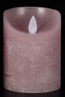 Batterijverlichting kaars wax rustiek bewegende vlam 7,5x10cm roze 3xaaa/timer - Annas collection