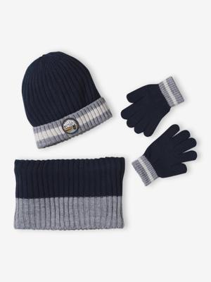 Babyset jongen muts + snood + wanten > nachtblauw