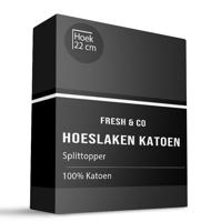 Splittopper Hoeslaken - Katoen - Zwart - Verkoelend - 180x200 cm - Zwart - Fresh and Co - Dekbed-Discounter.nl