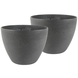 2x stuks bloempot/plantenpot van gerecycled kunststof donkergrijs D22 en H17 cm - Plantenpotten