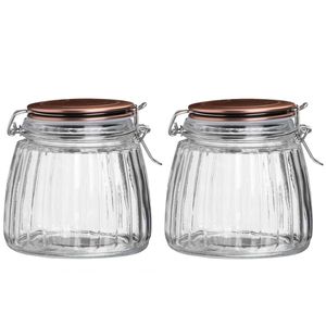 Urban Living Weckpot/inmaakpot - 2x - 1L - glas - met beugelsluiting - koperen deksel - Weckpotten