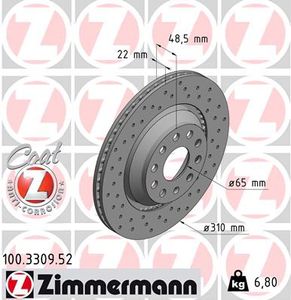 Remschijf ZIMMERMANN, Remschijftype: Buiten geventileerd, u.a. für VW, Skoda, Audi, Seat