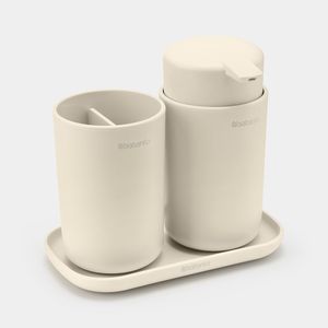 Brabantia ReNew badkameraccessoires, set van 3 - zeepdispenser, tandenborstelhouder en schaal - Soft Beige