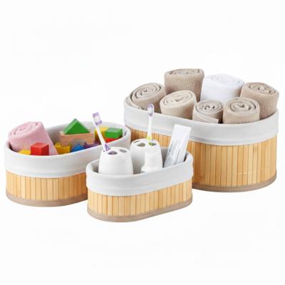 Bambou & Co opbergmanden - ovaal - 3x stuks - met stof - bruin - ladekast organizer