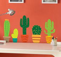 Kleurrijke Muursticker Cactussen in Bloempot - thumbnail