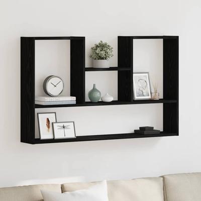 Wandplank Zwart Eiken 99x15x60 cm Bewerkt Hout
