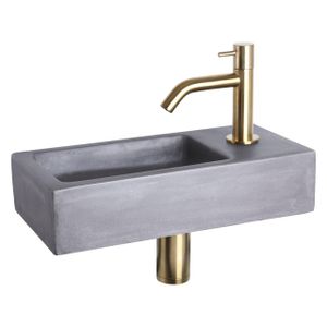 Differnz Hura fonteinset - 38x18x9cm - Rechthoek - 1 kraangat - Goud mat gebogen kraan - Beton Grijs 38.005.24