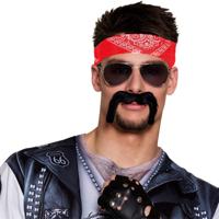 Carnaval verkleed setje heren Bikers/rockers - Zakdoek bandana/handschoenen/snor - zwart