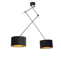 QAZQA Hanglamp zwart met velours kappen zwart met goud 35 cm 2-lichts - thumbnail