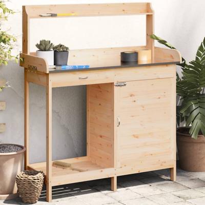 VidaXL Oppottafel met kast 110,5x45x124,5 cm massief vurenhout