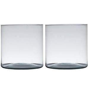 Set van 2x stuks transparante home-basics cylinder vorm vaas/vazen van gerecycled glas 19 x 19 cm