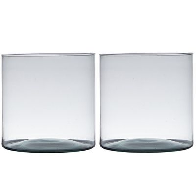 Set van 2x stuks transparante home-basics cylinder vorm vaas/vazen van gerecycled glas 19 x 19 cm