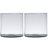 Set van 2x stuks transparante home-basics cylinder vorm vaas/vazen van gerecycled glas 19 x 19 cm