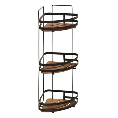 Badkamer douche rekje organizer - zwart metaal/acacia hout -staand - 22 x 22 x 55 cm