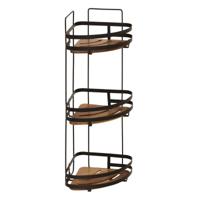 Badkamer douche rekje organizer - zwart metaal/acacia hout -staand - 22 x 22 x 55 cm