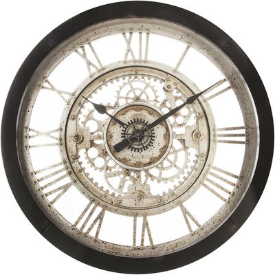 Wandklok/muur klok - Vintage Metal - Dia 61 cm - kunststof/glas - zwart