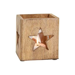 1x stuks houten windlichtje/theelichthouders met ster 12 cm