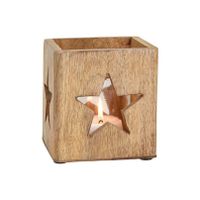 1x stuks houten windlichtje/theelichthouders met ster 12 cm