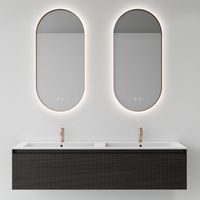 Spiegelcombinatie BWS 2x Thyreos 40x100cm Ovaal Met Rand Koper LED Verlichting & Geïntegreerde Spiegelverwarming