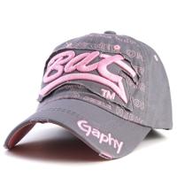 Borduurwerk brief patroon verstelbaar gebogen Eaves Baseballpet hoofd omtrek: 54-62cm (grijs roze)