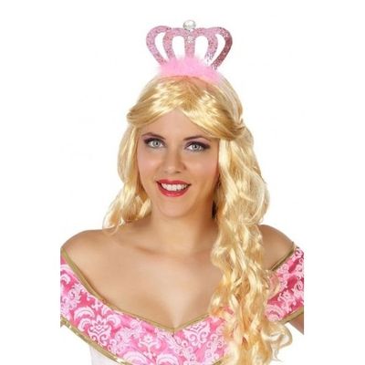 Prinses/koningin verkleed diadeem met roze kroon