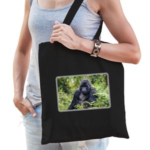 Dieren tas van katoen met Gorilla apen foto zwart voor volwassenen