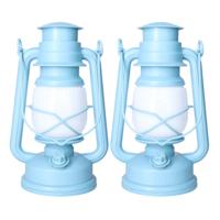 Stormlantaarn - 2x - batterij - blauw - 15 x 12 x 25 cm - tuinverlichting - kunststof