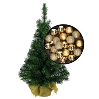 Mini kerstboom/kunst kerstboom H45 cm inclusief kerstballen goud - thumbnail
