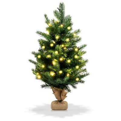 60 cm Kunstmatige Tafelblad Kerstboom met Led-Verlichting en Timerfunctie Groen