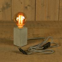 Tafellamp Cement - grijs - hout - strijkijzer snoer - 6 x 6 x 11 cm - Designlamp - thumbnail
