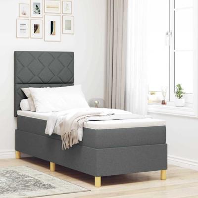 Boxspringbed met Matras & LED Donkergrijs 80x200 cm Stof