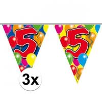 Vlaggenlijn 5 jaar - 3x - 10 m - plastic - leeftijd versiering - 5e verjaardag