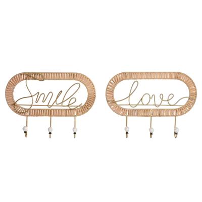 Wandkapstok Home ESPRIT Gouden Natuurlijk Metaal Rotan 40 x 6,4 x 28,6 cm (2 Stuks)
