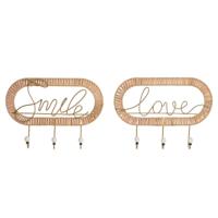 Wandkapstok Home ESPRIT Gouden Natuurlijk Metaal Rotan 40 x 6,4 x 28,6 cm (2 Stuks)