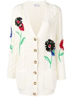 RED Valentino cardigan en maille torsadée à fleurs brodées - Blanc