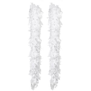 Carnaval verkleed boa met veren - 2x - wit/zilver - 180 cm - 50 gram - Glitter and Glamour