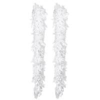 Carnaval verkleed boa met veren - 2x - wit/zilver - 180 cm - 50 gram - Glitter and Glamour