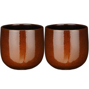 2x stuks plantenpot/bloempot terra bruin speels licht gevlekt patroon - D21/H19 cm