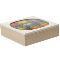 Theedoos - 9-vaks - wit/bruin - MDF - 24 x 24- theekist - kijkvenster