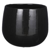 Mica Decorations Plantenpot - keramiek - zwart glans - D18/H16 cm   -