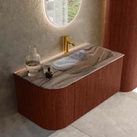Badmeubel Mondiaz Kurve-Dlux | 95 cm | Meubelkleur Ruby | Wastafelkleur Sombra | Solid surface | Wasbak rechter zijde spoelbak | 1 kraangat