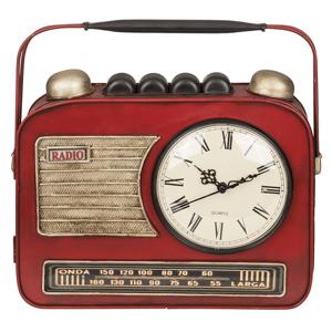 Sleutelkastje met een klok - retro radio - metaal - rood - 22 x 19 cm