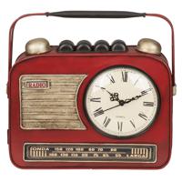 Sleutelkastje met een klok - retro radio - metaal - rood - 22 x 19 cm - thumbnail