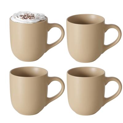 Koffiemokken Paris - 4x stuks - Keramiek - pastel beige - 300 ml - 8 x 10 cm