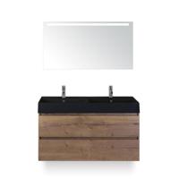 Maxx XL Badmeubelset 120 cm - Tabacco - Wastafel Kube Dubbel Zw 2 kraangaten - met LED Spiegel