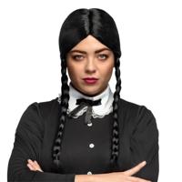 Pruik Wednesday - zwart - vlechtjes - halloween - horror - carnaval - the adams family Pruik Wednesday - zwart - vlechtjes - halloween - horror - carnaval - the adams family