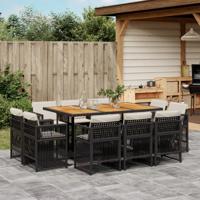 11-delige Tuinset met kussens poly rattan zwart