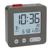 TFA wekker/reiswekker - digitaal - alarmklok - grijs - 7 cm - kunststof - zendergestuurd